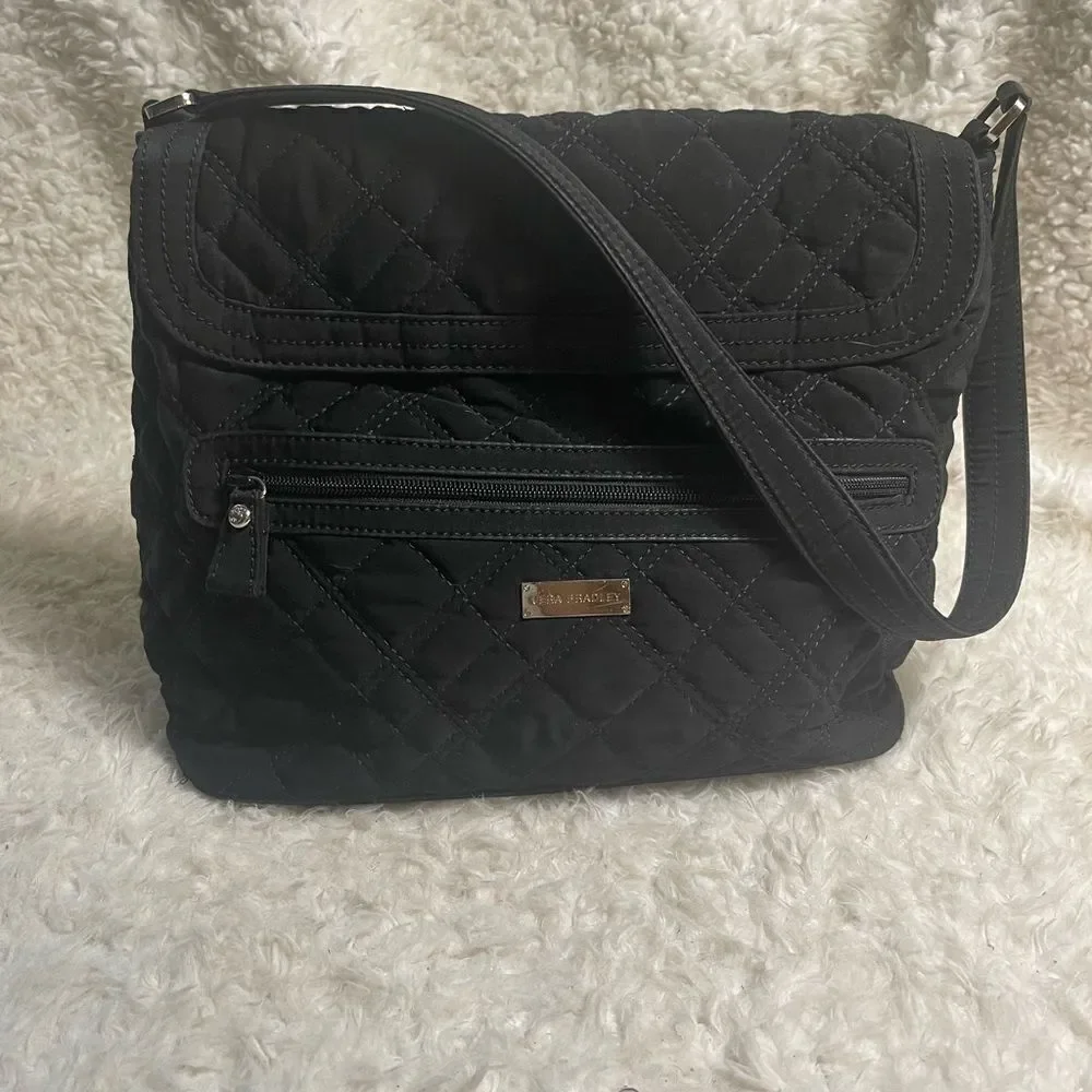 Vera Bradley Classic Black Quilted Fabric Shoulder Bag Purse Zebra print Lining.
